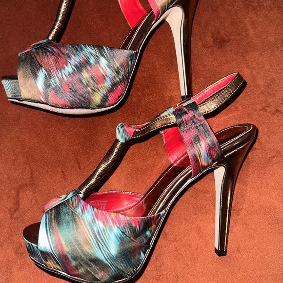 ALDO Heels Womens Size 7.5 Green Red Platform Strappy Stiletto Colorful - Picture 1 of 8